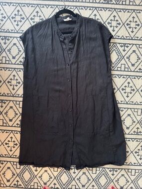 Eileen Fisher Black Sleeveless Button-Front Shift Dress